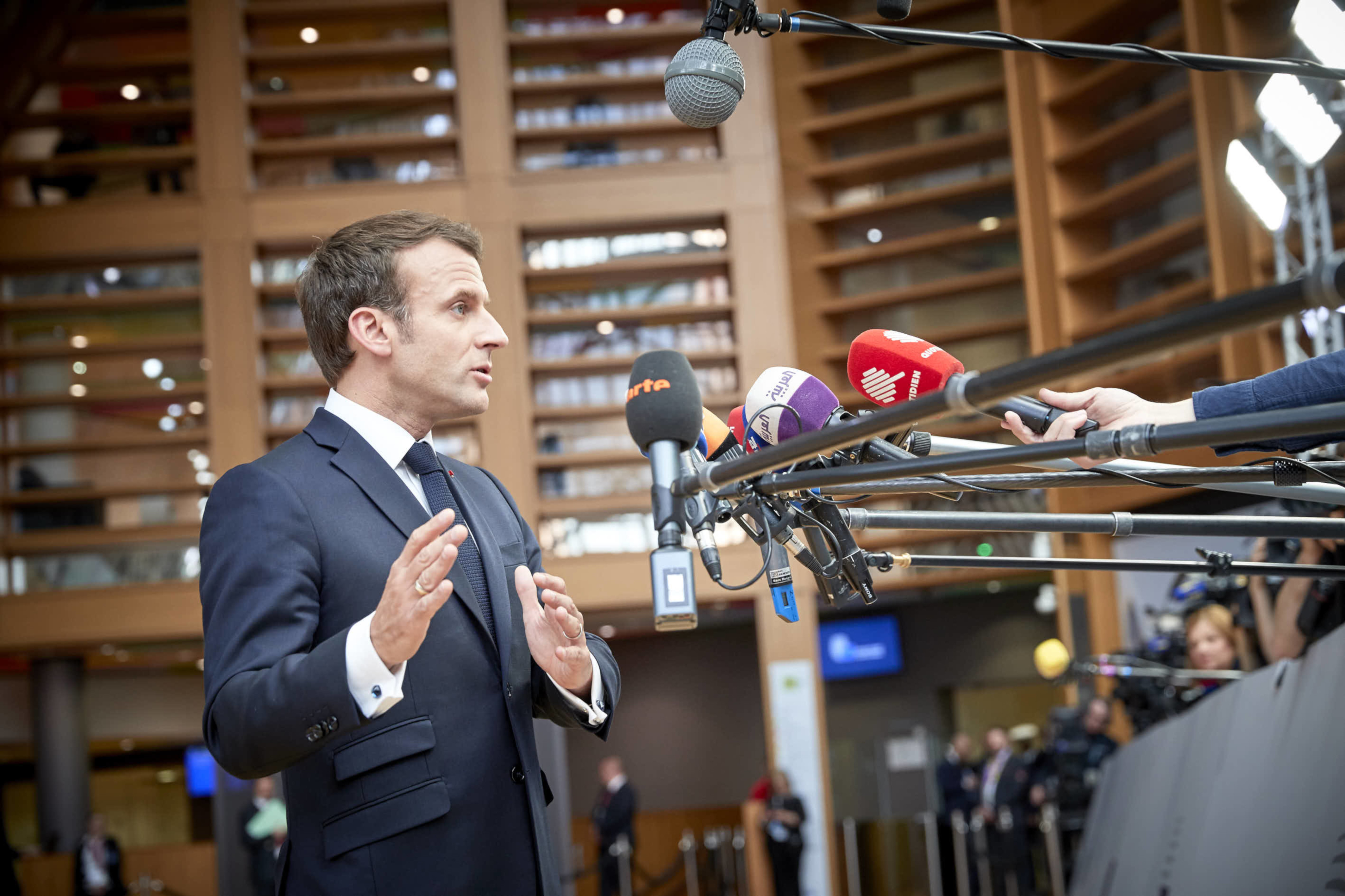 French president Emmanuel Macron speaks to the press in Brussels on May 28, 2019 (ACN/Blanca Blay)